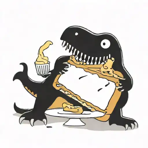 trex eating a slice of cheesecake  tattoo design idea