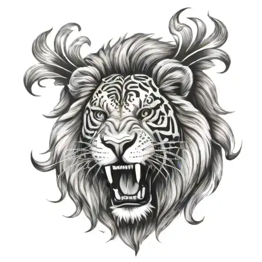 Polynesian lion roaring tattoo design idea