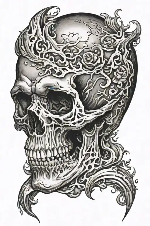 Flaming skull tattoo design idea