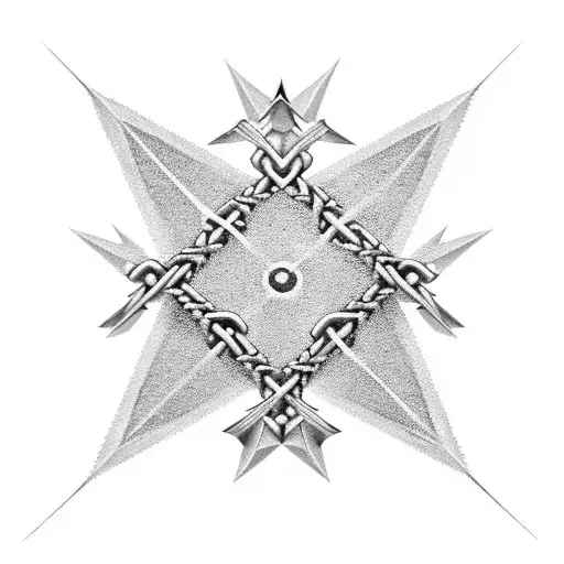spiked chain linking two four-pointed ninja stars tattoo design idea