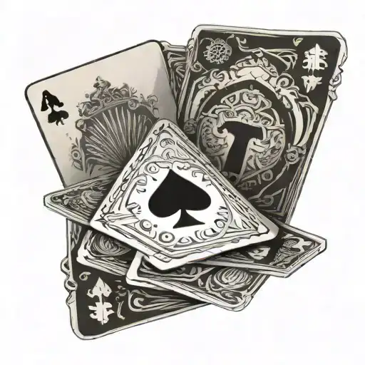 A royal flush hand of cards with a subtle image of a stop sign in the background tattoo design idea
