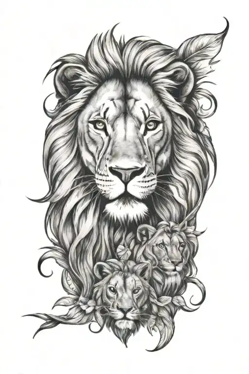 Lion face family tattoo design idea