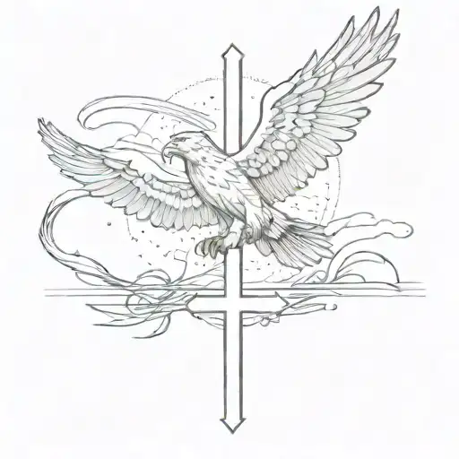 cross with "lead me home" on the horizontal line and an eagle flying away from the cross  tattoo design idea