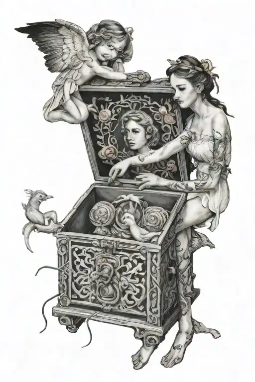 girl opening pandoras box tattoo design idea