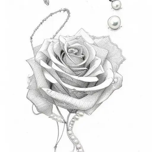 five roses with lace and strings of pearls tattoo design idea