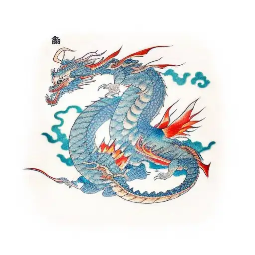 dragon fithing a crane tattoo design idea