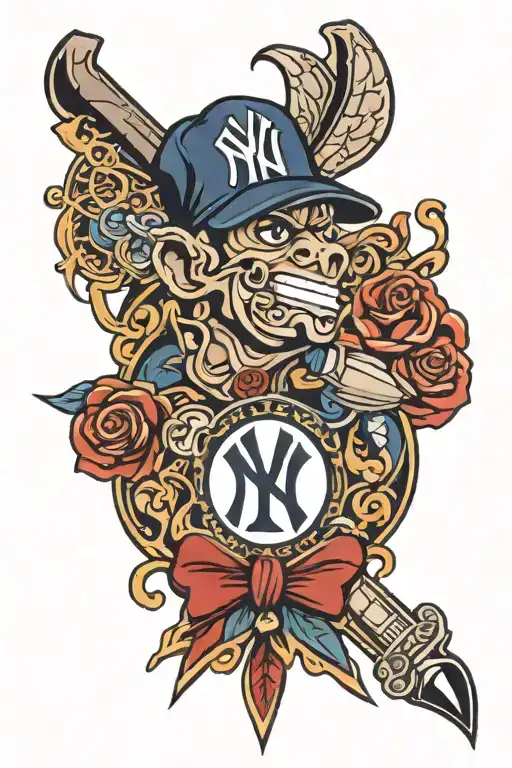 new york yankee with 3333 broadway  tattoo design idea