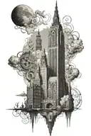 Empire State Building, gaudi cathedral and Amsterdam canal scene   tattoo design idea