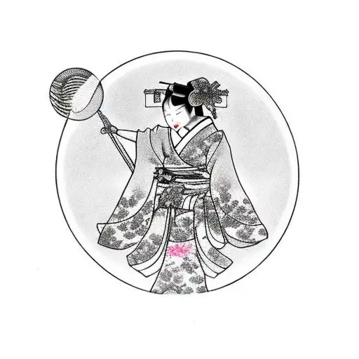 Traditional Japanese geisha holding a soap bubble tattoo design idea
