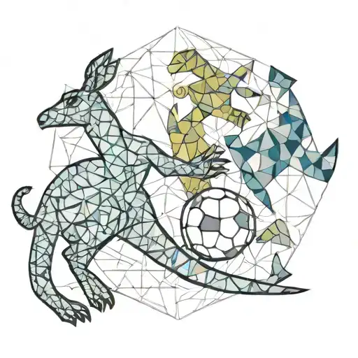 kangaroo and dinosaur play football tattoo design idea