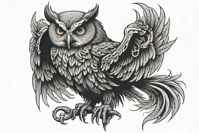 An evil owl with a skull tattoo design idea
