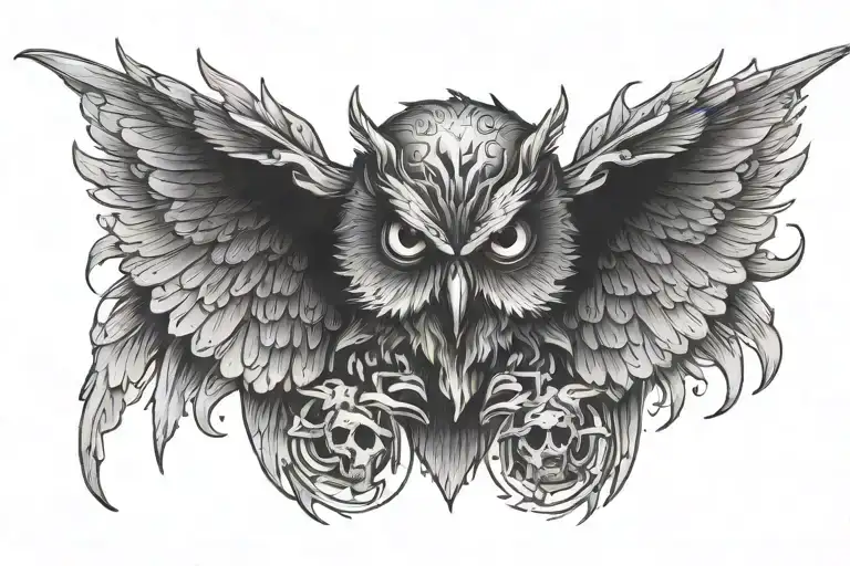 An evil owl with a skull tattoo design idea