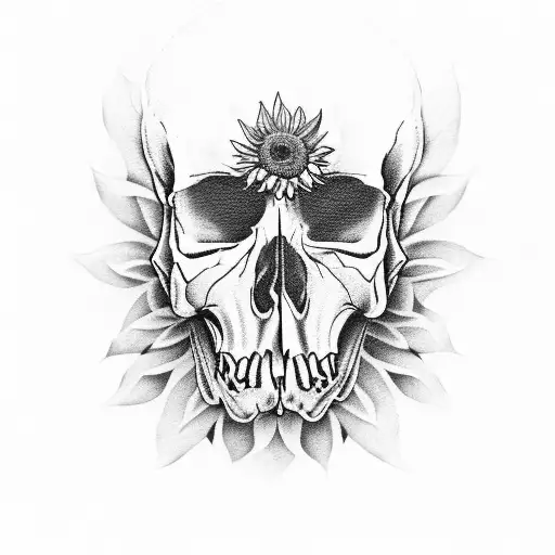 steer skull with sunflowers tattoo design idea