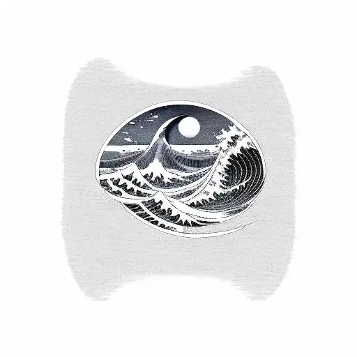 Kanagawa wave with sunset tattoo design idea