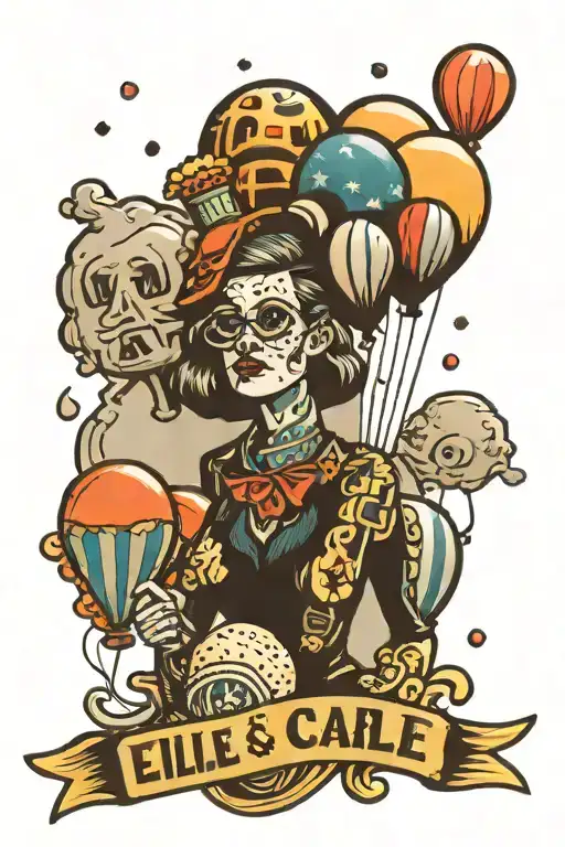  ellie badge with carls balloons floating tattoo design idea