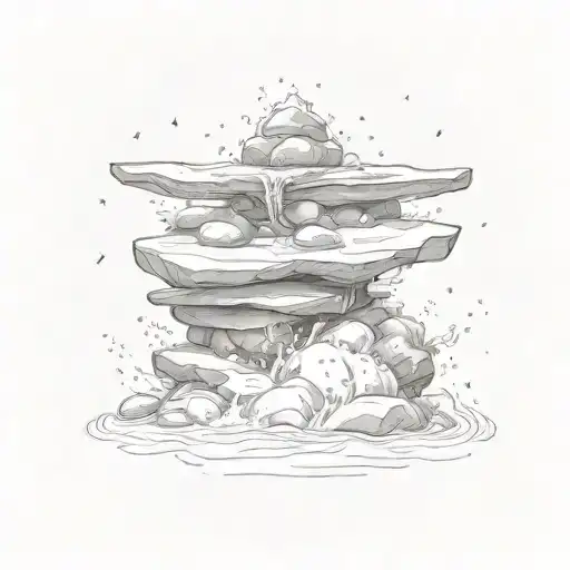 stack of perfect stones balanced in the middle of a raging storm with big crashing waves tattoo design idea