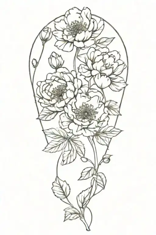peony flowers with leaf clover tattoo design idea