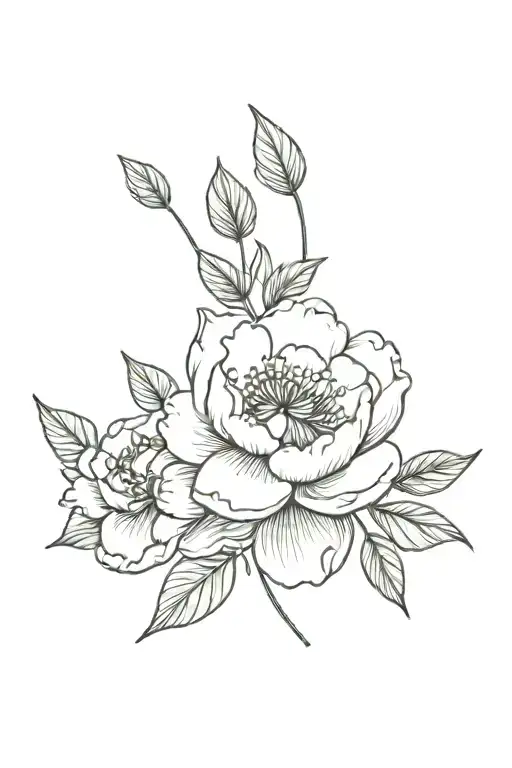 peony flowers with leaf clover and arrow  tattoo design idea