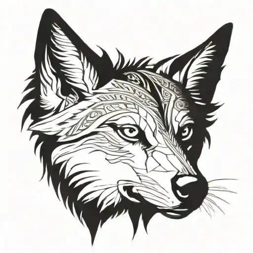 indian portrait and wolf head tattoo design idea