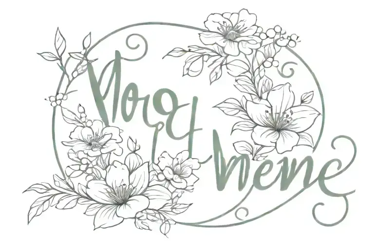 "moi meme" script with floral decoration  tattoo design idea