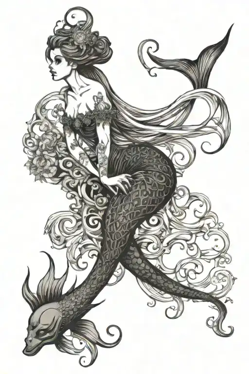 mermaid full body woman tattoo design idea