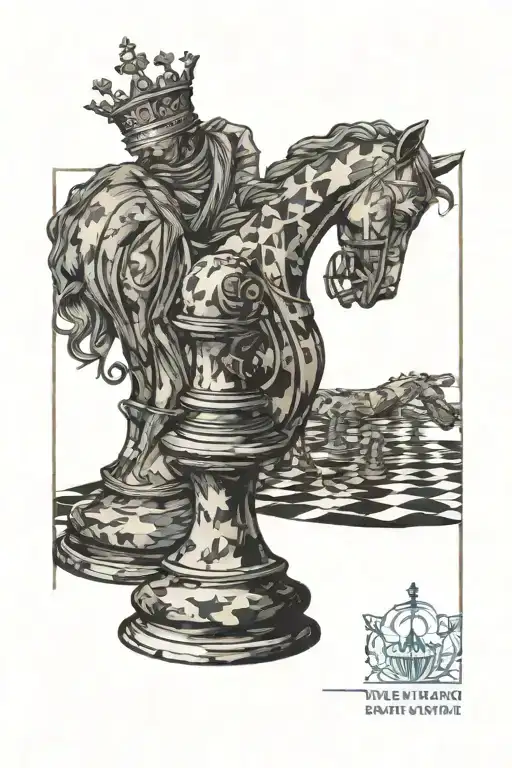 silhouette of chess queen with the starry night of van gogh inside tattoo design idea