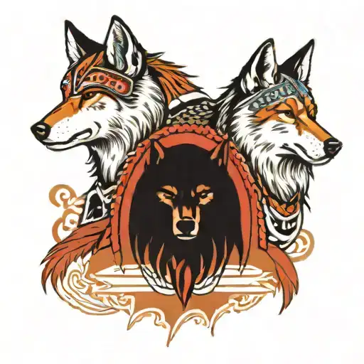 indian and wolf   tattoo design idea