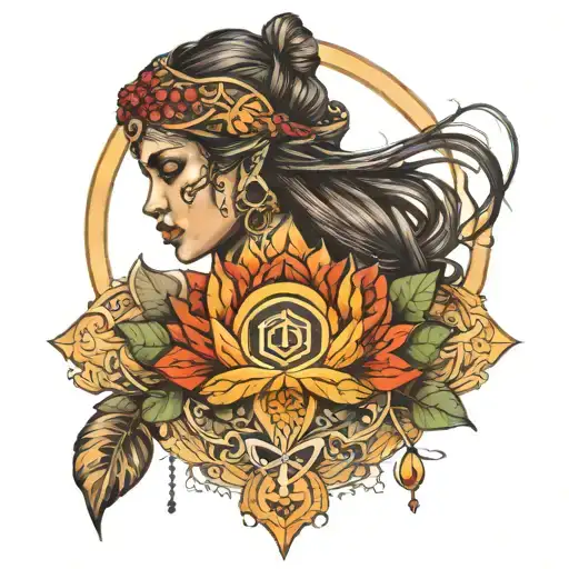 gipsy woman with chakra symbol  tattoo design idea