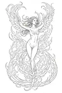 woman body phoenix rising from the ashes tattoo design idea