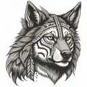 indios  male portrait and wolf head beside tattoo design idea