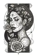 woman face with moon and rose surrounded tattoo design idea