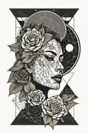 woman face with moon and rose surrounded tattoo design idea