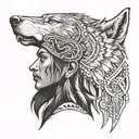 indian and wolf head profile holding tattoo design idea