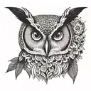 coquette owl front face tattoo design idea