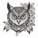coquette owl front face tattoo design idea
