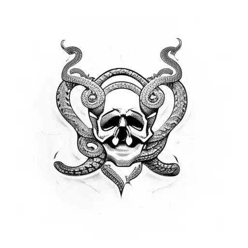 Skull with Snake tattoo design idea
