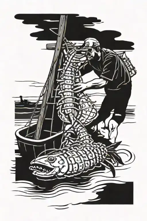 lobster fisherman pulling a lobster trap out of the water tattoo design idea