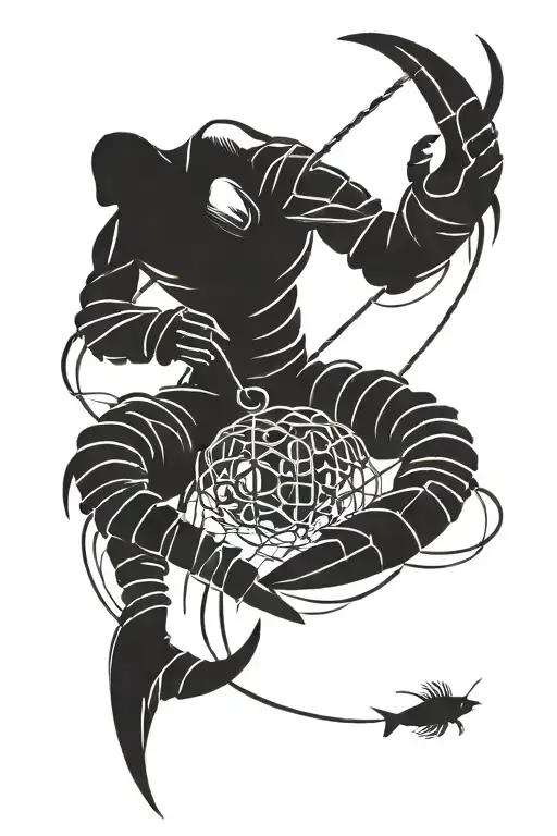 lobster fisherman pulling a lobster trap out of the water tattoo design idea