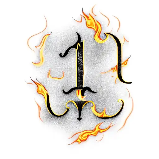 Black and gold victorian candle with orange flame and the letter L tattoo design idea