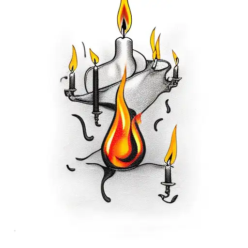 Black and gold L shaped candle with orange flame tattoo design idea