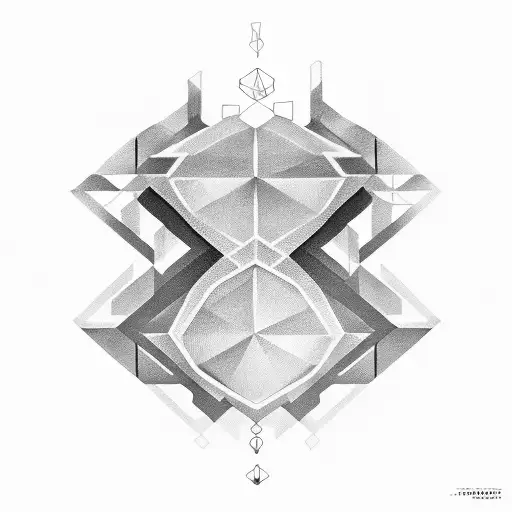 The tattoo features a series of interconnected geometric shapes in shades of grey, ranging from light to dark tattoo design idea