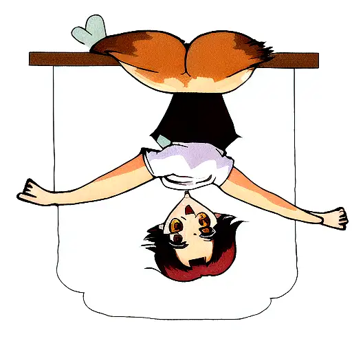 calico cat sitting upside down  tattoo design idea