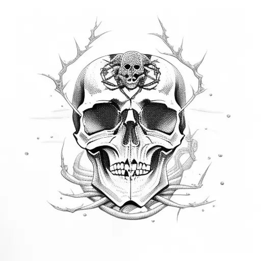 skull with rock guitar and spiders tattoo design idea