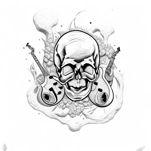 skull with bass GUITAR and spiders tattoo design idea