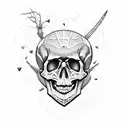 skull with rock guitar and spiders tattoo design idea
