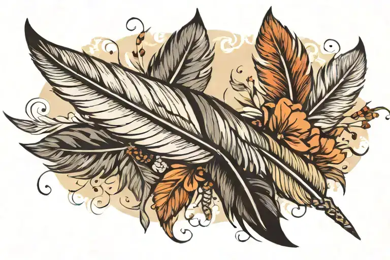 goose feather and date  tattoo design idea
