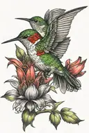 hummingbird, indian paintbrush flower  tattoo design idea