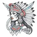 Aztec princess with headress  tattoo design idea