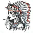 Aztec princess with headress  tattoo design idea