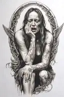 death angel crying woman sitting tattoo design idea